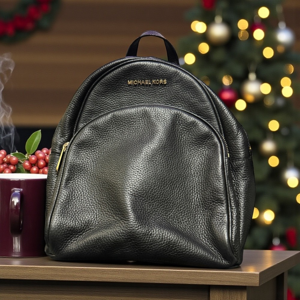 Michael Kors Black Pebbled Leather Small Backpack Purse Gold Hardware